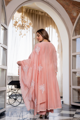 Sage Green & Blush Peach Chanderi Silk Embroidered Kurta Pant Set with Chanderi Dupatta
