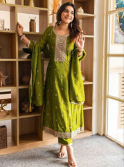 Premium Vichitra Silk Embroidered Suit Set with Embroidered Vichitra Silk Dupatta | Designer Ethnic Wear for Women