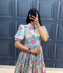 Premium Muslin Cotton 3-Layer Printed Dress