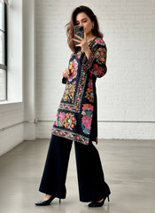 Black Magic Cotton Embroidered Co-Ord Set with Crepe Plazzo | Designer Ethnic Kurti Set for Women
