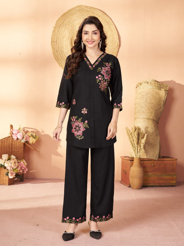 Women’s Heavy Rayon Embroidered Co-Ord Set with Straight Pant