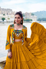 Premium Rayon Navratri Lehenga Choli Set with Traditional Gamthi Work Jacket