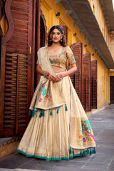Ivory Paithani Shimmer Lehenga Choli Set with Paithani Zari Weaving & Tassel Dupatta | Designer Festive Lehenga for Women