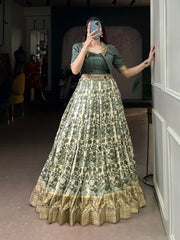 Designer Tasar Silk Printed Lehenga Choli with Viscose Border | Women's Festive & Wedding Wear Lehenga Set