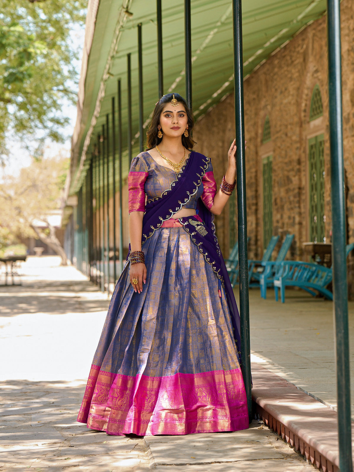 Purple Kanjivaram Lehenga Choli Set with Zari Weaving & Sequins Embroidered Dupatta | Designer Wedding & Festive Lehenga for Women