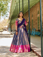 Purple Kanjivaram Lehenga Choli Set with Zari Weaving & Sequins Embroidered Dupatta | Designer Wedding & Festive Lehenga for Women