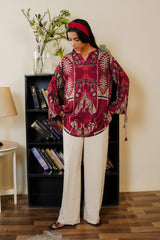 Cherry Red Premium Rayon Cotton Printed Co-Ord Set for Women | Designer Kurti & Plazzo