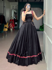 Classic Black Pure Cotton Navratri Lehenga Choli with Mirror Work & Kutchi Lace
