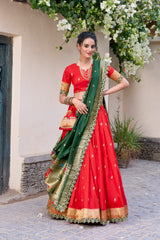 Designer Jacquard Silk Paithani Lehenga Choli Set with Zari Weaving, Sequins Embroidery & Scallop Lace Dupatta | Premium Festive Wedding Lehenga for Women