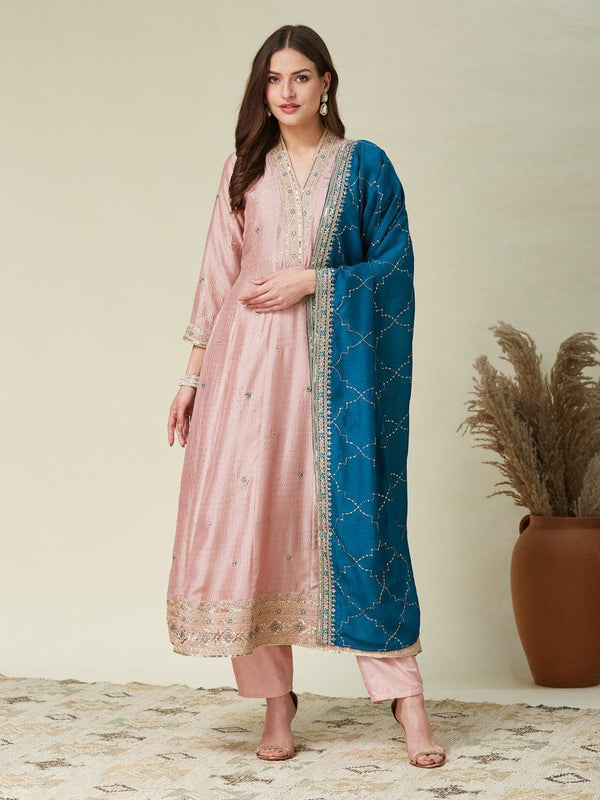 Premium Vichitra Silk Embroidered Anarkali Suit Set with Designer Dupatta | Festive Ethnic Wear for Women