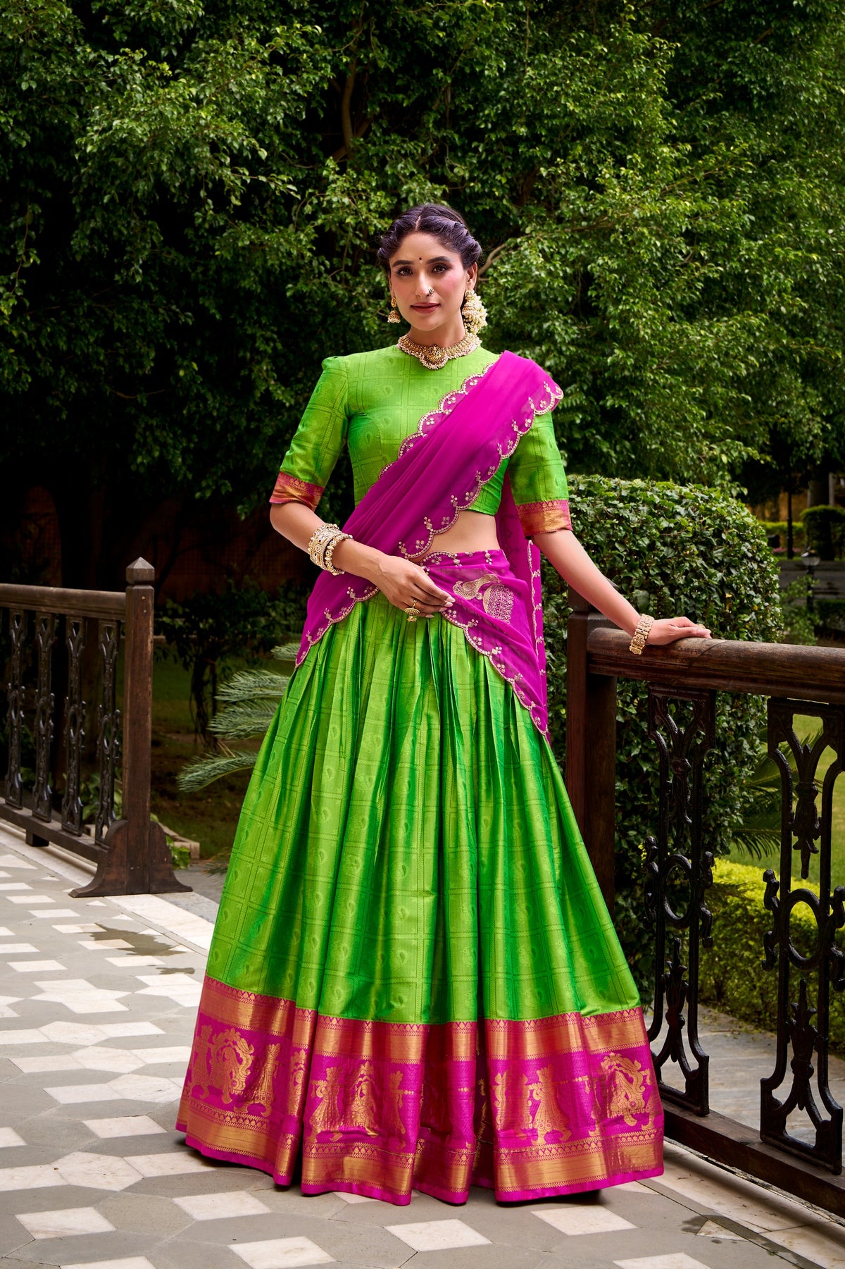 Traditional Poly Cotton Lehenga with Zari Weaving & Embroidered Georgette Dupatta | Festive & Wedding Wear Lehenga for Women