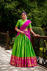 Traditional Poly Cotton Lehenga with Zari Weaving & Embroidered Georgette Dupatta | Festive & Wedding Wear Lehenga for Women