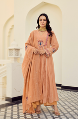 Rooprangi Women's Premium Chanderi Silk Embroidered Kurta Palazzo Set with Chanderi Dupatta | Sage Green & Peach | Festive Wear