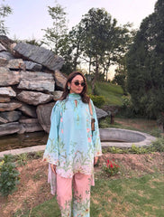 Sky Blue Premium Maslin Cotton Kurti Pant Set with Dupatta | Designer Digital Print Ethnic Suit for Women