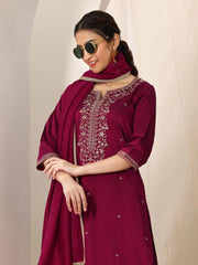 Premium Roman Silk Embroidered Suit Set with Chanderi Silk Dupatta | Designer Ethnic Wear for Women