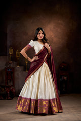 Poly Cotton Zari Weaving Lehenga Choli with Georgette Dupatta | Traditional Designer Lehenga Set for Women