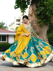 Rooprangi Women's Premium Heavy Muslin Cotton Printed Lehenga Choli Set with Real Mirror Work & Designer Dupatta | Navratri & Festive Collection