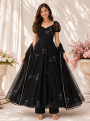 Rooprangi Women's Handpainted Georgette Anarkali Suit Set with Dupatta