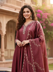 Premium Vichhitra Silk Embroidered Anarkali Suit Set with Embroidered Vichhitra Silk Dupatta | Designer Ethnic Wear for Women