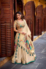 Ivory Paithani Shimmer Lehenga Choli Set with Paithani Zari Weaving & Tassel Dupatta | Designer Festive Lehenga for Women
