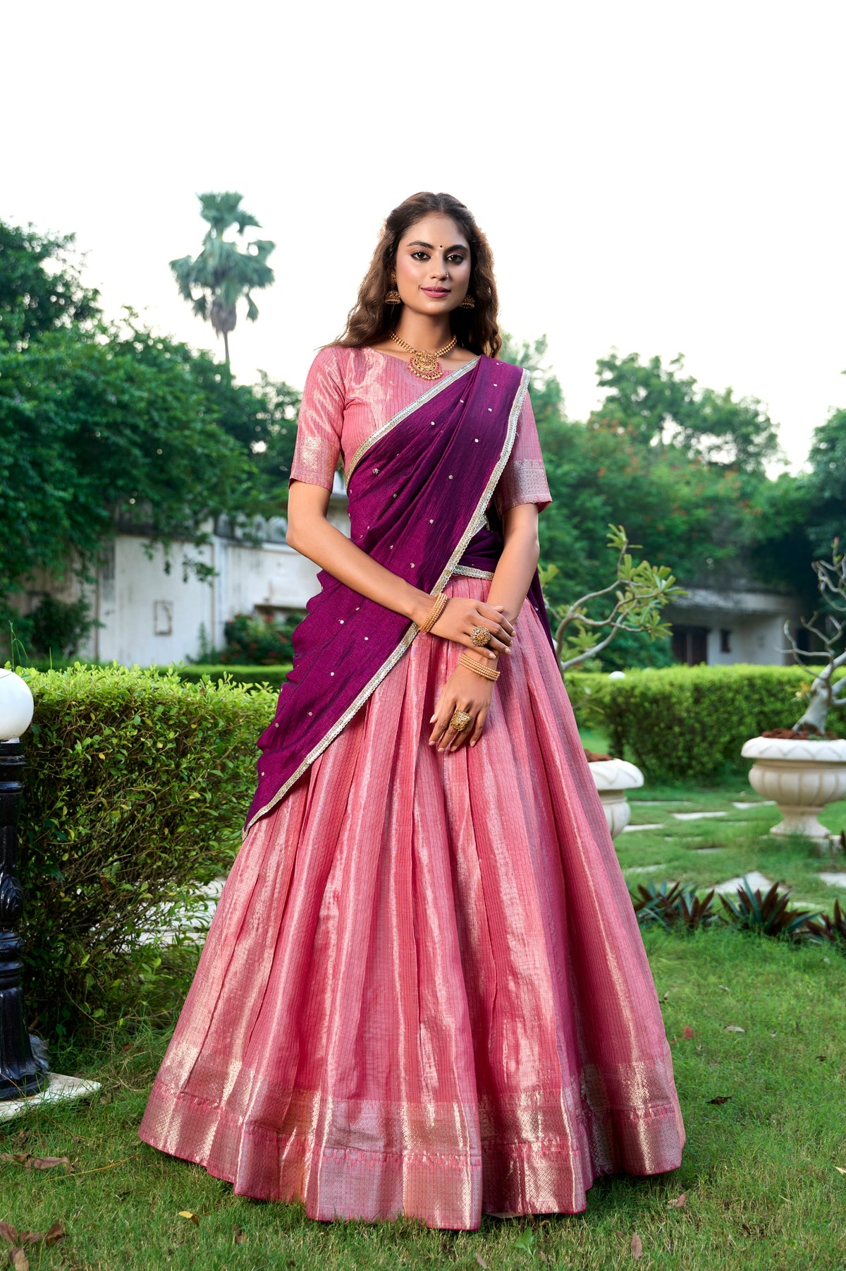 Kanchipuram Silk Lehenga Choli Set with Zari Weaving & Embroidered Vichitra Silk Dupatta | Designer Wedding & Festive Lehenga for Women