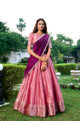 Kanchipuram Silk Lehenga Choli Set with Zari Weaving & Embroidered Vichitra Silk Dupatta | Designer Wedding & Festive Lehenga for Women