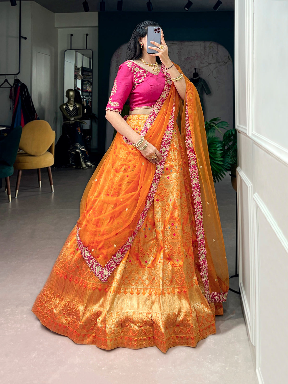 RoopRangi Women's Premium Jacquard Silk Festive Lehenga Choli Set