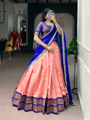Kanchipuram Silk Lehenga Choli with Embroidered Georgette Dupatta | Zari Weaving Designer Lehenga Set for Women