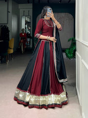 Ready to Wear Chinon Navratri Lehenga Choli Set with Mirror Lace & Designer Dupatta