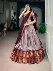 Poly Cotton Chex Lehenga Choli with Georgette Dupatta | Zari Weaving Traditional Designer Lehenga Set for Women