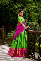 Traditional Poly Cotton Lehenga with Zari Weaving & Embroidered Georgette Dupatta | Festive & Wedding Wear Lehenga for Women