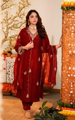 Premium Vichhitra Silk Embroidered Suit Set with Embroidered Vichhitra Silk Dupatta | Designer Ethnic Wear for Women
