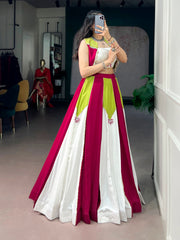 Premium Pure Rayon Navratri Lehenga Choli Set with Designer Koti, Gota Patti & Pearl Detailing