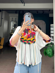 Premium Navratri Garba Glam Mirror Work Cape Top for Women | Handcrafted Multicolor Gamthi Lace | Lightweight Festive Wear