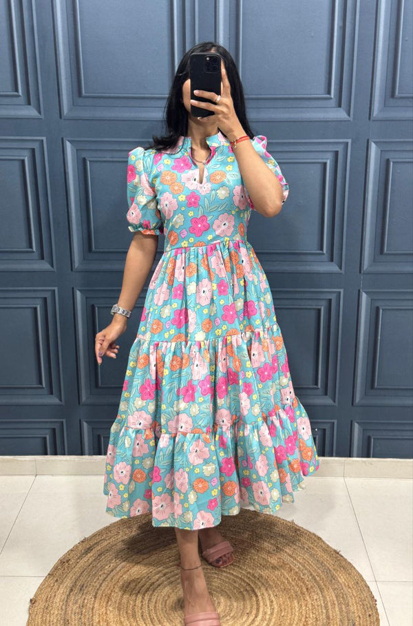 Premium Muslin Cotton 3-Layer Printed Dress