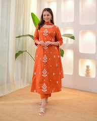 Elegant Embroidered Rayon Slub Suit Set with Chanderi Dupatta