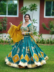 Rooprangi Women's Premium Heavy Muslin Cotton Printed Lehenga Choli Set with Real Mirror Work & Designer Dupatta | Navratri & Festive Collection