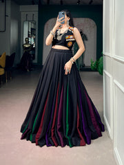 Rooprangi Women's Black Georgette Navratri Lehenga Choli Set with Gamthi Work Koti | 9 Meter Flair
