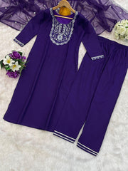 Roman Silk Embroidered Kurta Pant Set with Organza Dupatta | Designer Ethnic Suit Set for Women
