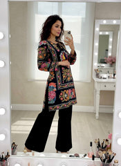Black Magic Cotton Embroidered Co-Ord Set with Crepe Plazzo | Designer Ethnic Kurti Set for Women