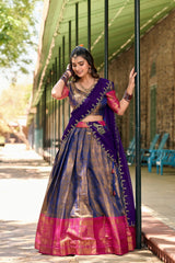 Purple Kanjivaram Lehenga Choli Set with Zari Weaving & Sequins Embroidered Dupatta | Designer Wedding & Festive Lehenga for Women