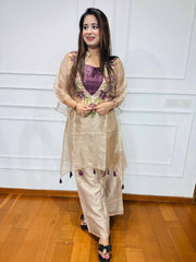 Organza Co-Ord Set with Embroidered Sheer Kurti, Blouse & Pant (3 Colors)