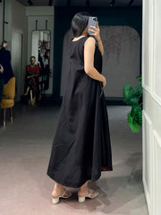 Women's Premium Black Khadi Cotton A-Line Midi Dress with Pocket | Casual & Everyday Wear