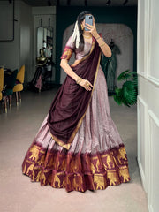Poly Cotton Chex Lehenga Choli with Georgette Dupatta | Zari Weaving Traditional Designer Lehenga Set for Women