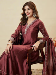 Premium Vichhitra Silk Embroidered Anarkali Suit Set with Embroidered Vichhitra Silk Dupatta | Designer Ethnic Wear for Women