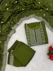 Vichhitra Silk Embroidered Suit Set with Embroidered Dupatta | Designer Ethnic Wear for Women