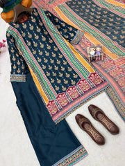 Premium Malai Satin Digital Print Kurti Pant Set with Georgette Dupatta | Designer Ethnic Suit for Women