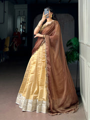 Kanchipuram Silk Lehenga Choli Set with Zari Weaving & Embroidered Zari Shimmer Dupatta | Designer Wedding & Festive Lehenga for Women