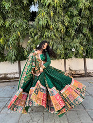 Rooprangi Women's Premium Heavy Muslin Cotton Printed Lehenga Choli Set with Mirror Work & Matching Dupatta | Festive & Navratri Wear