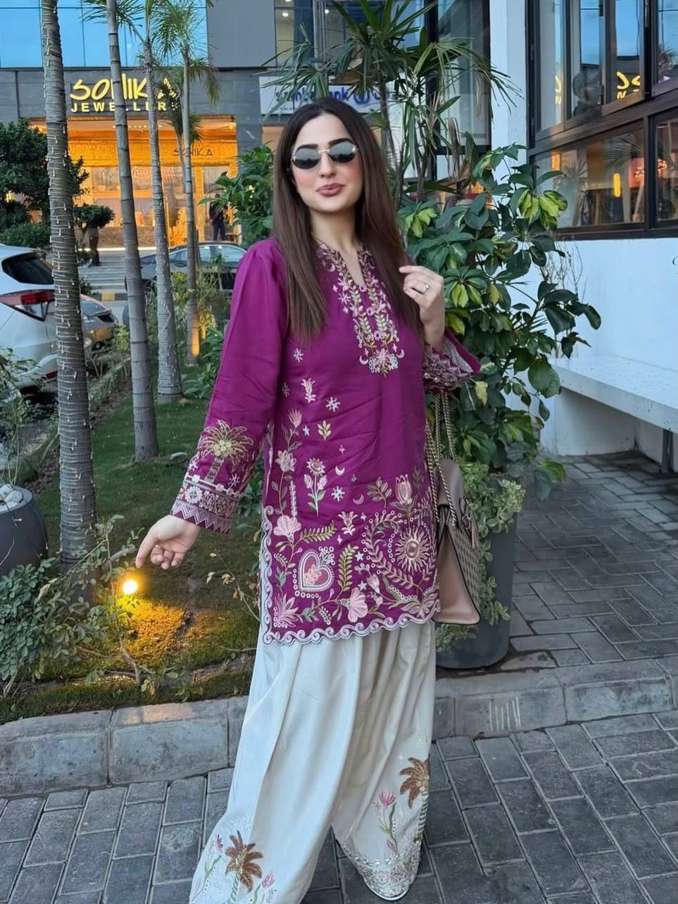 Parple Rayon Cotton Embroidered Kurti Set | Premium 2-Piece Designer Kurti Pant Set for Women